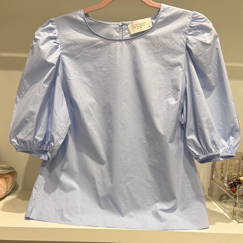 Chic Light Blue Puff Sleeve Blouse